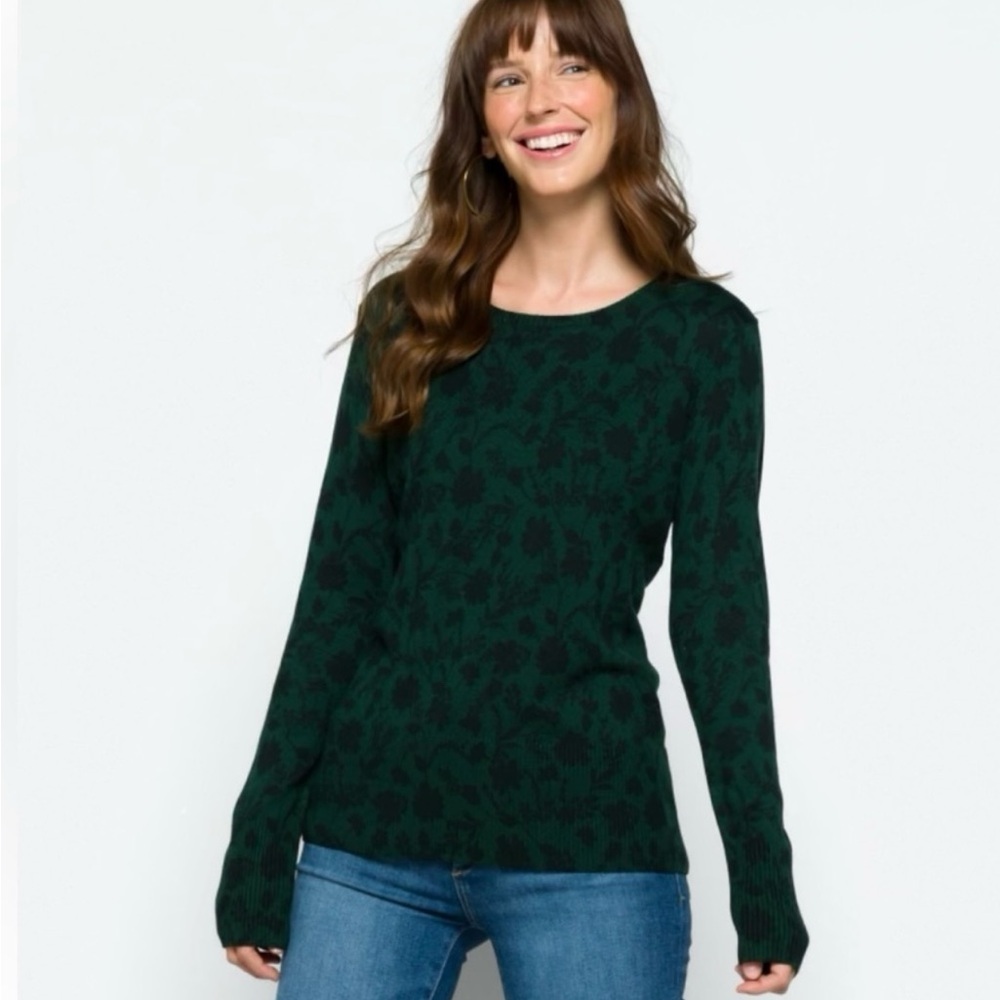 Daniel Rainn Woman’s Small Green Cusper Mini Puff Sleeve Floral Sweater